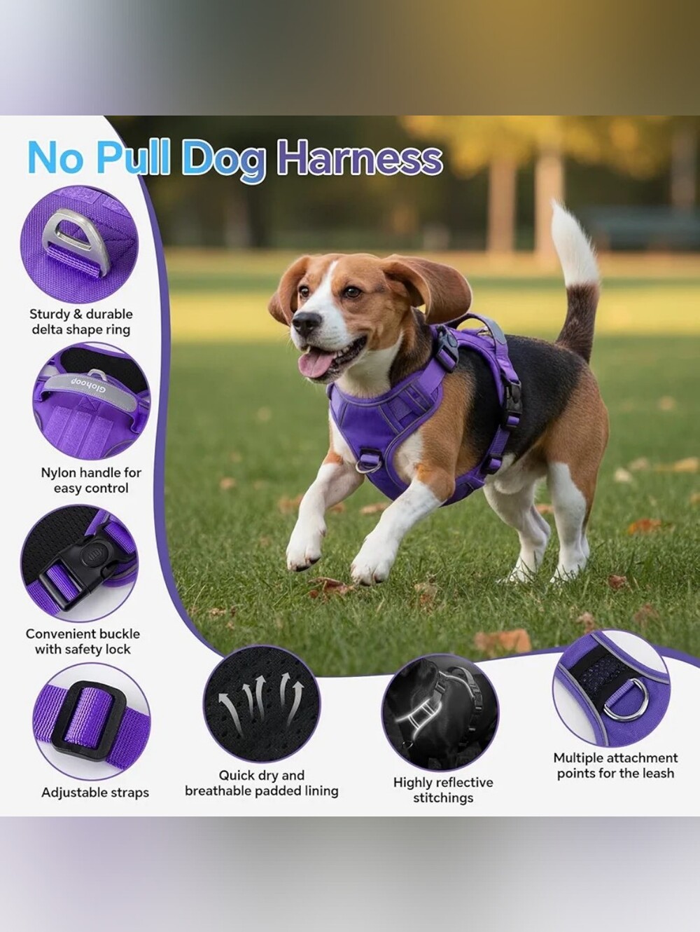 Purple Pull Dog Harness - Comfortable Reflective No-Pull Harness